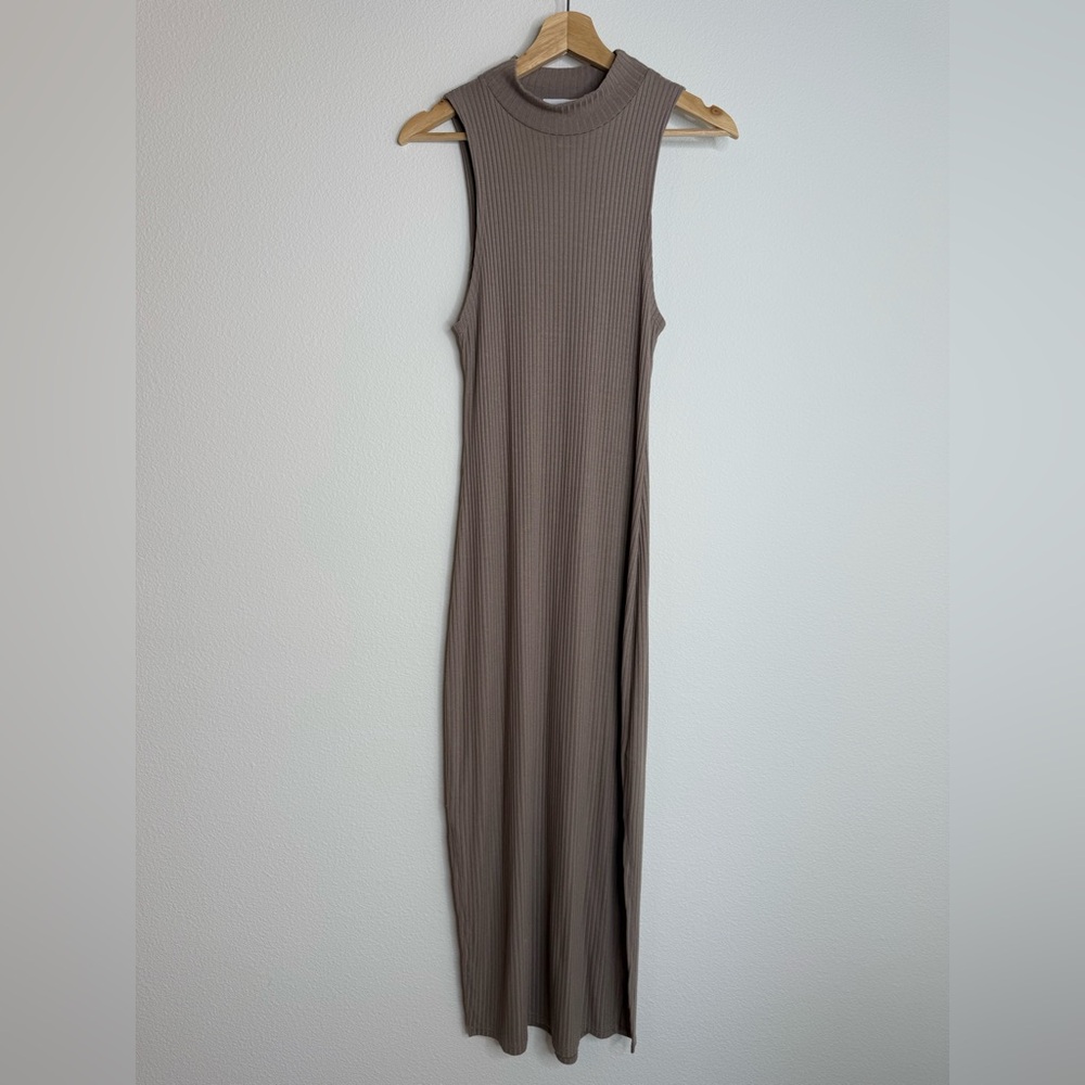 Beyond Yoga Well Traveled Taupe Rib Knit Athleisure Midi Dress Sz Small - Picture 6 of 16